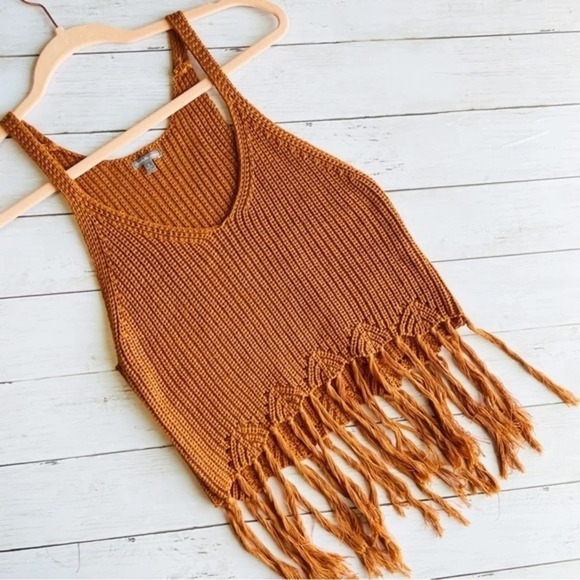 CHARLOTTE RUSSE Burnt Orange Knit Fringe Festival Top Size Small‎ - Picture 2 of 7